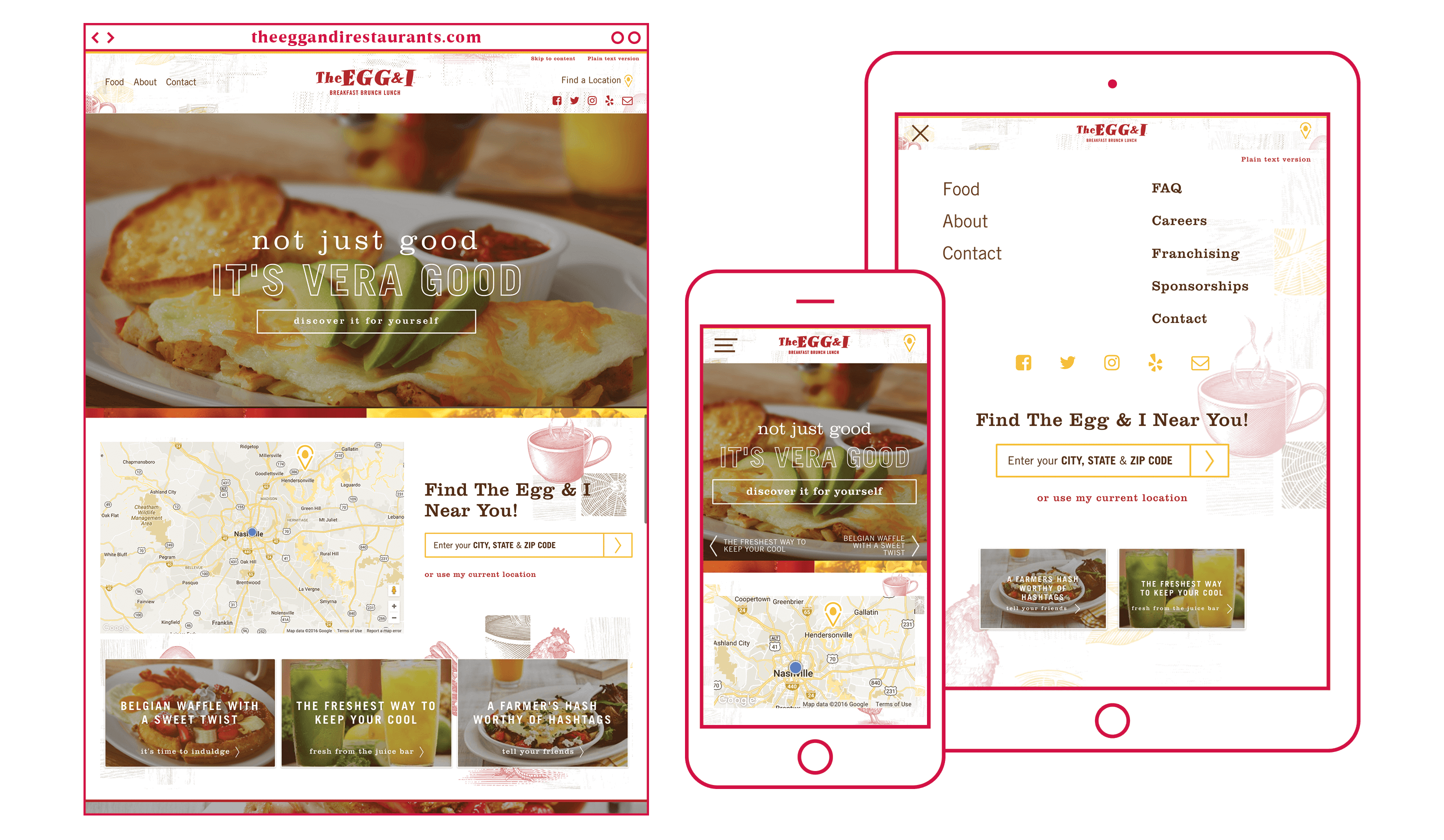 The Egg & I Website Home design Home Page website design for desktop, mobile, and tablet for The Egg & I Restaurants for ST8MNT Brand Agency case study