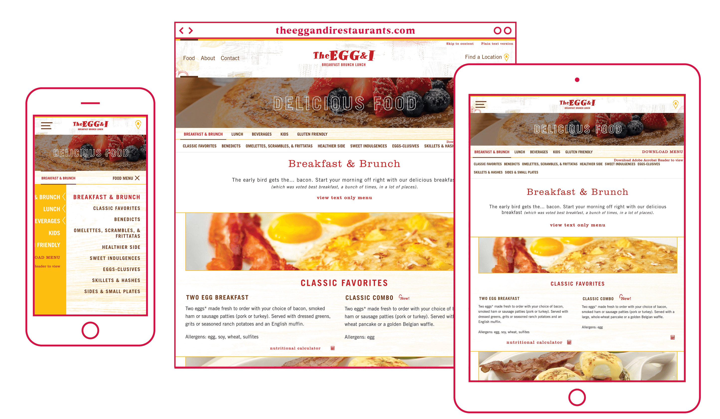 The Egg & I Website food menu design Food menu page website design for desktop, mobile, and tablet for The Egg & I Restaurants for ST8MNT Brand Agency case study