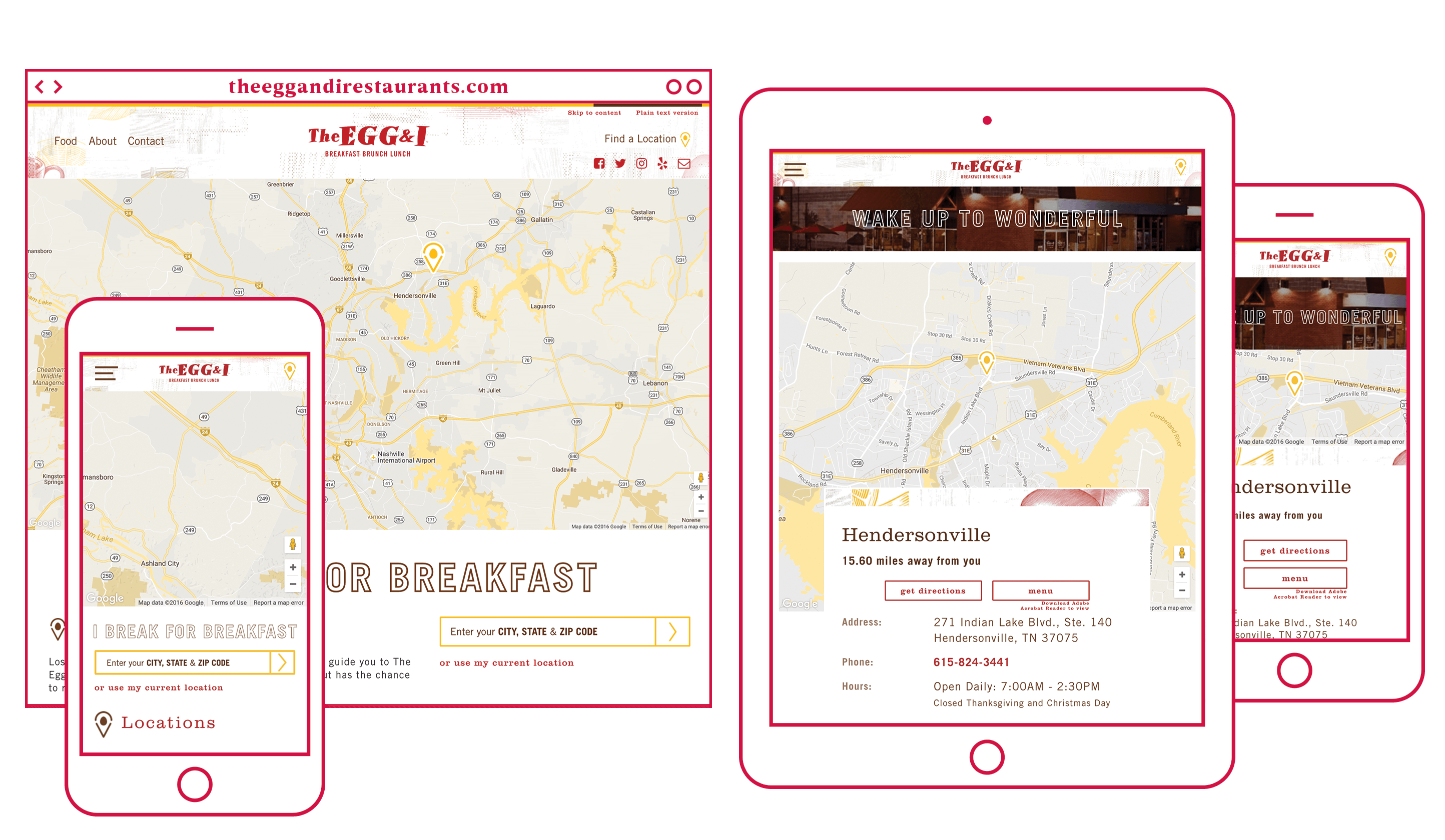 The Egg & I Website locations pages design Location pages website design for desktop, mobile, and tablet for The Egg & I Restaurants for ST8MNT Brand Agency case study