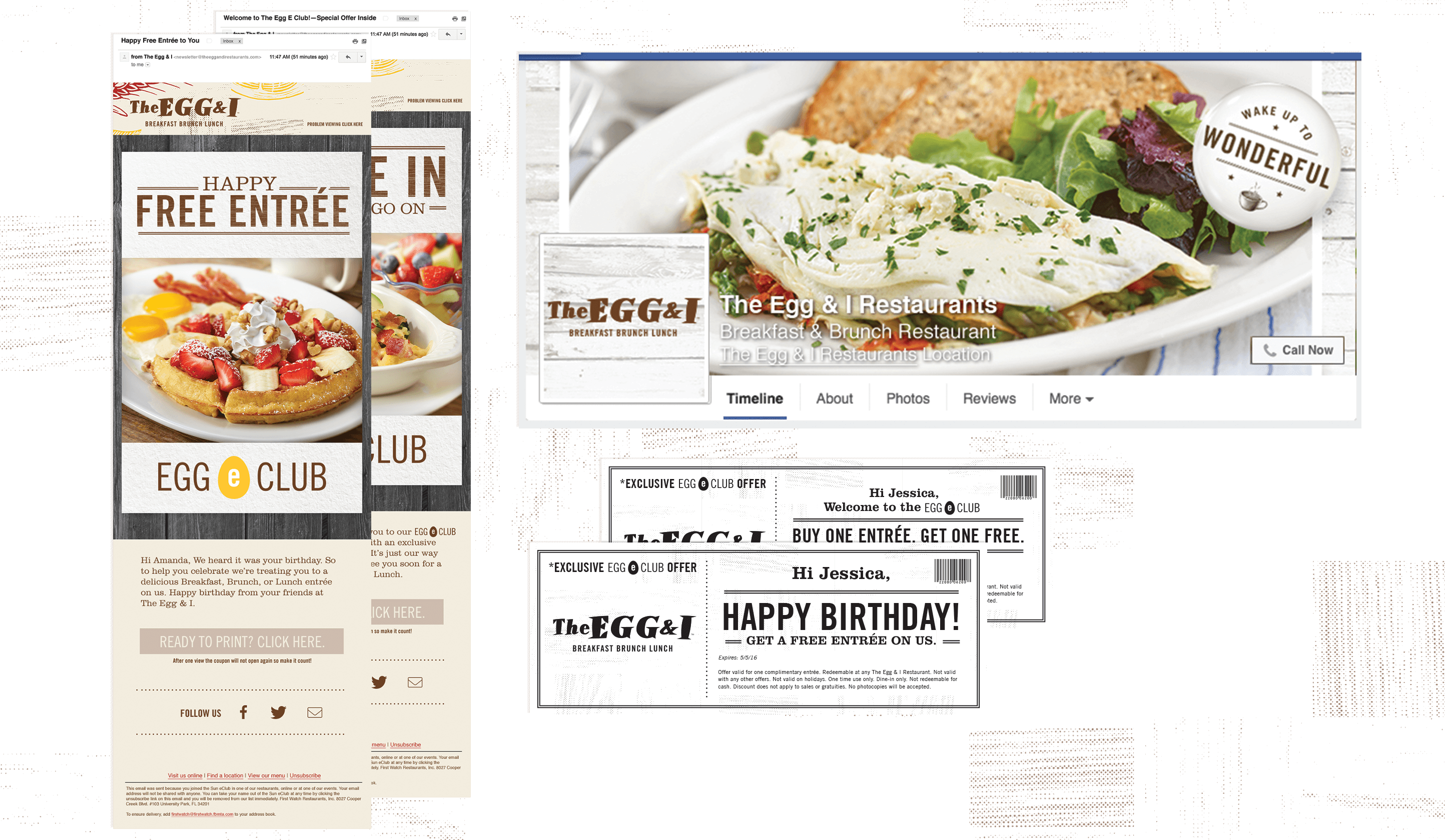 Digital Egg and I Marketing Digital marketing of email designs, coupons, and facebook cover photo for The Egg and I Restaurants for the ST8MNT Brand Agency case study