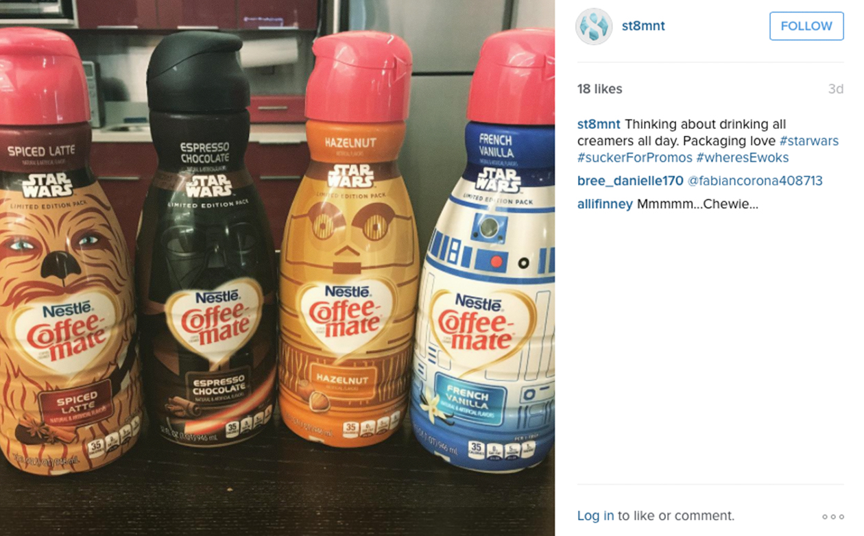 Instagram Star Wars coffee creamer design image for ST8MNT 5 Vices of a Designer blog post