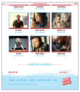 Website design of Lineup page on lakeshakefestival.com for Windy City LakeShake country music festival in Chicago, Illinois