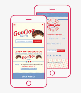 Responsive website design featured on mobile devices of googoo.com for Goo Goo Cluser in Nashville, Tennessee
