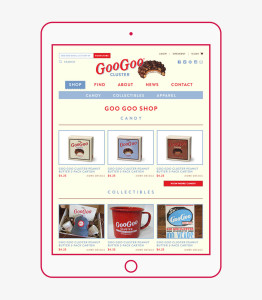 Responsive website design shown on tablet of cany shop on googoo.com for Goo Goo Cluser in Nashville, Tennessee