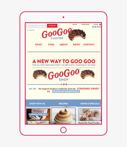 Responsive website design featured on mobile devices of googoo.com for Goo Goo Cluser in Nashville, Tennessee
