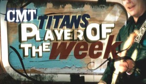 Title Card from Nashville, TN based CMT's Titans Player of the Week designed and animated by ST8MNT employing running sign painting typography and a country musician strumming a guitar