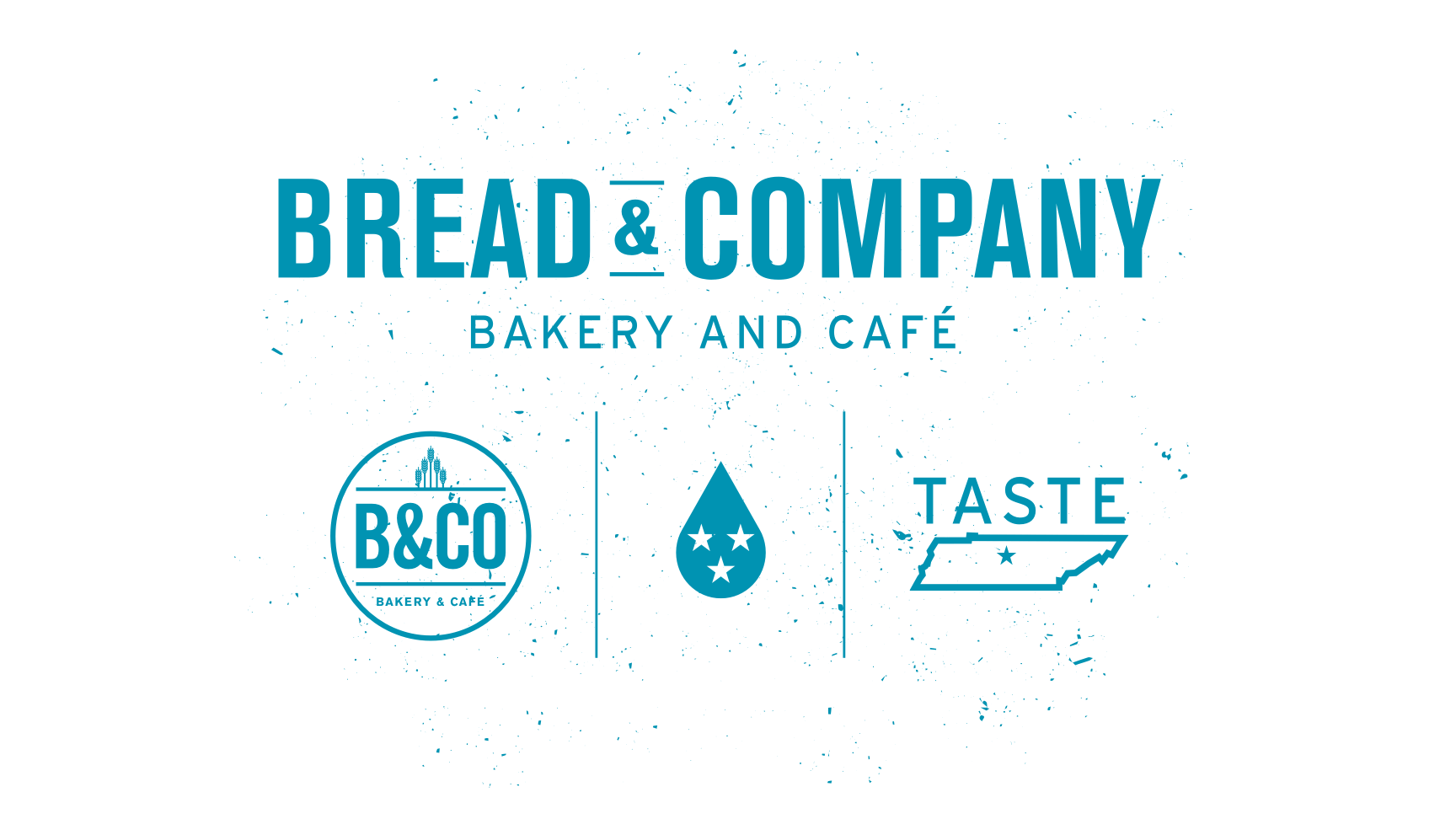Horizontal logo, circular penny logo, Tennessee tea drop, taste Tennessee branding elements as part of visual identity system for Bread & Company in Nashville, Tennessee