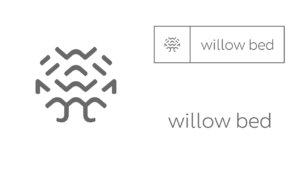 Logos designed for Willow Bed including willow tree icon, tag lockup and wordmark