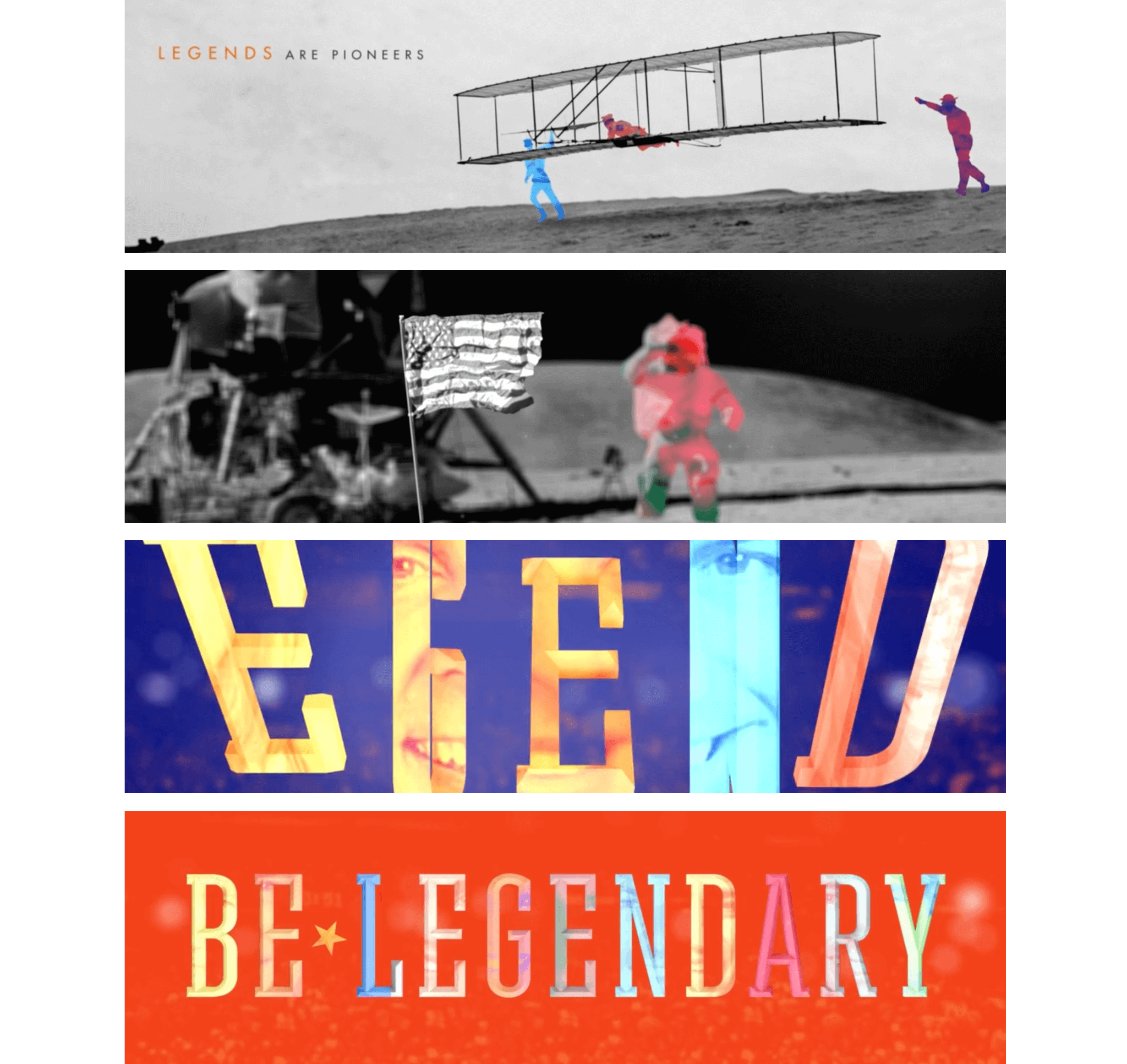 Screens of Be Legendary intro video motion design for EO Nerve conference, Nashville, Tennessee