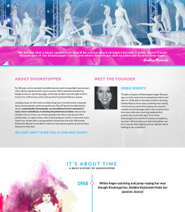 About page design featuring timeline and treated images for Showstopper goshowstopper.com
