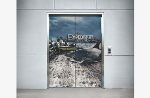 Expedition Week promotional elevator wrap out of home advertising for National Geographic Channel, Washington, D.C.