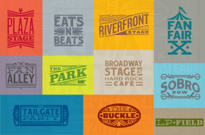Environment branding logos for various stages and spaces for CMA Music Festival in Nashville, Tennesee