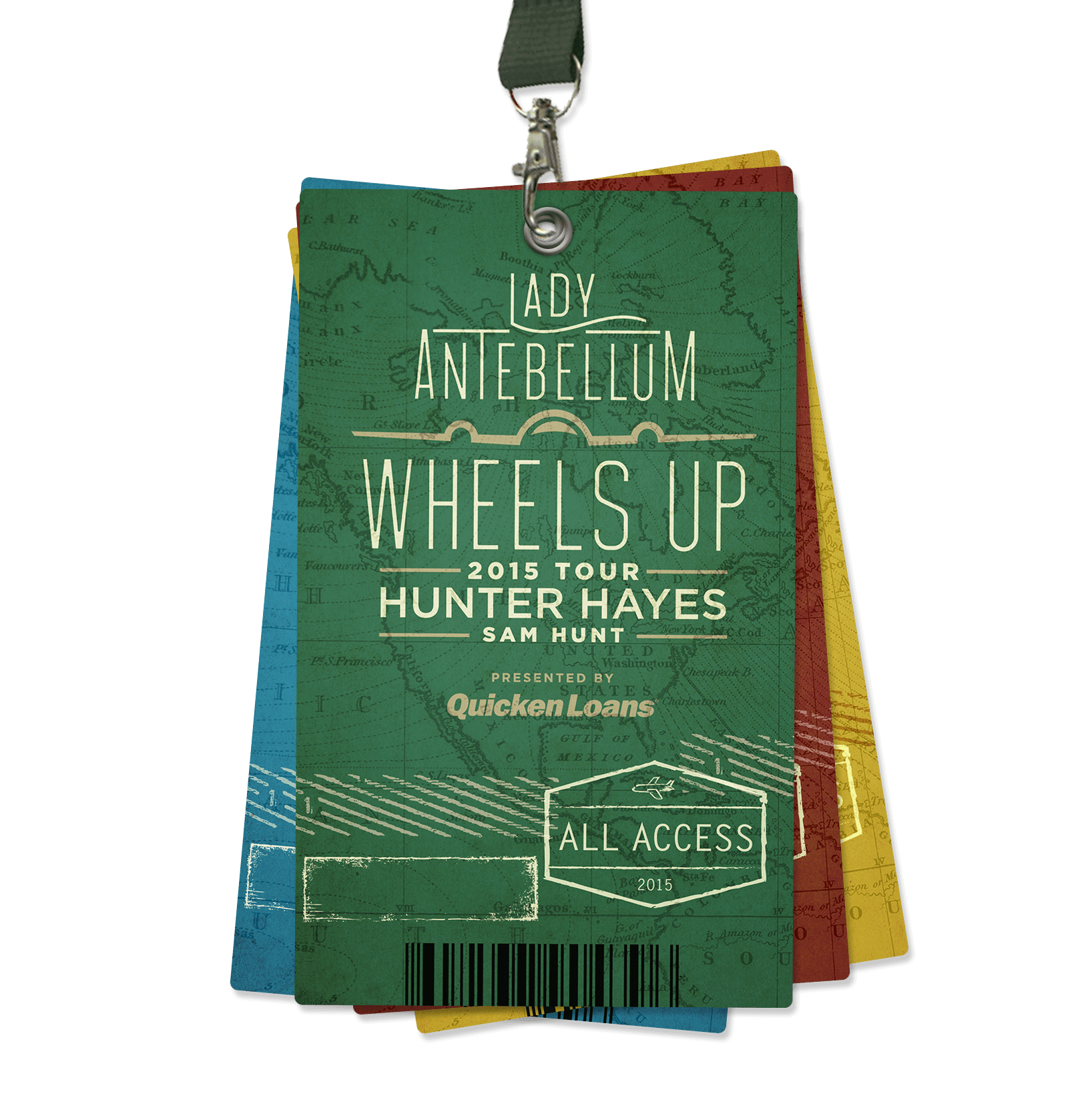 Wheels Up tour badge design featuring full tour logo and map design with branded airplane elements for Lady Antebellum tour