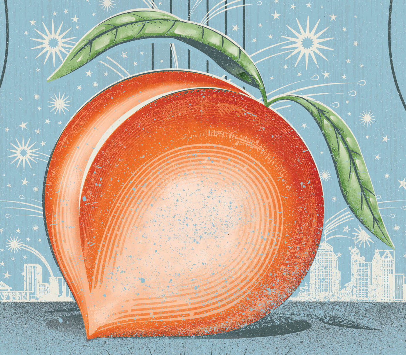 Detail image of Georgia Peach and skyline for Lady Antebellum poster design