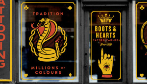 Detail image of tattoo backdrop illustration design for Boots & Hearts Music Festival in Canada