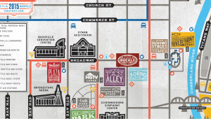 Detail image for foldable pocket map of the festival site for CMA Music Festival in Nashville, Tennesee