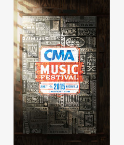 2015 key art of wooden environmental logos with painted festival logo for CMA Music Festival in Nashville, Tennesee