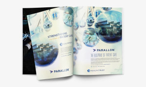 Magazine advertisement spread designs for Parallon Healthtrust in Brentwood, Tennessee