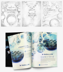 Magazine ad sketches and design option for Paralon Healthtrust