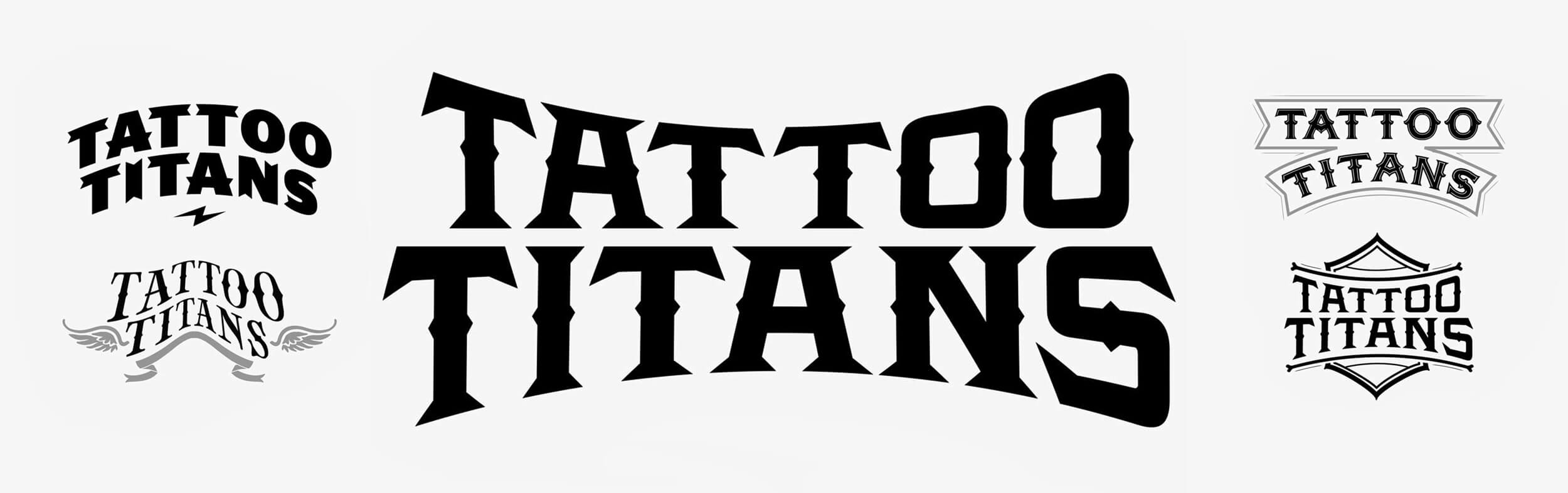 Working logo options for Tattoo Titans TV program on CMT