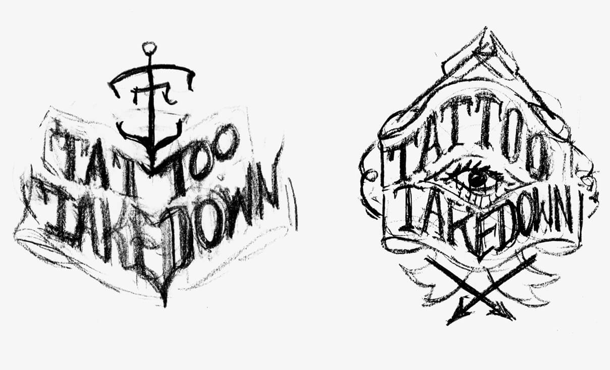 Working logo sketches 1 and 2 for Tattoo Titans TV program on CMT