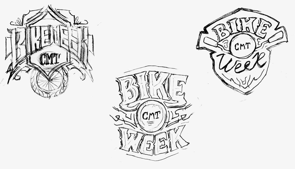 Concept logo and art sketches for CMT Bike Week in Nashville, Tennessee