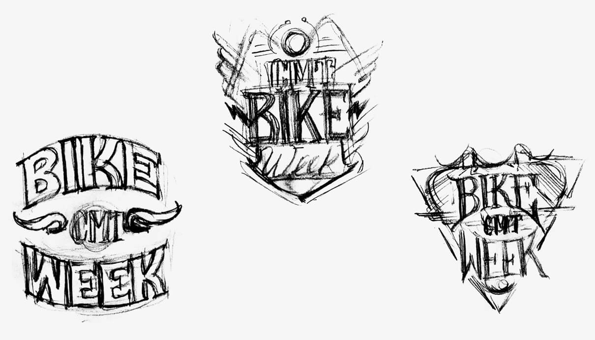 Concept logo and art pencil sketches for CMT Bike Week in Nashville, Tennessee