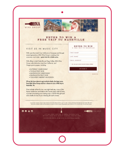 Trip to Nashville, Music City contest webpage design for BNA Wine Group, Napa, California