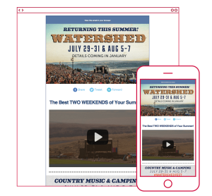 Email blast marketing design for Watershed Music Festival