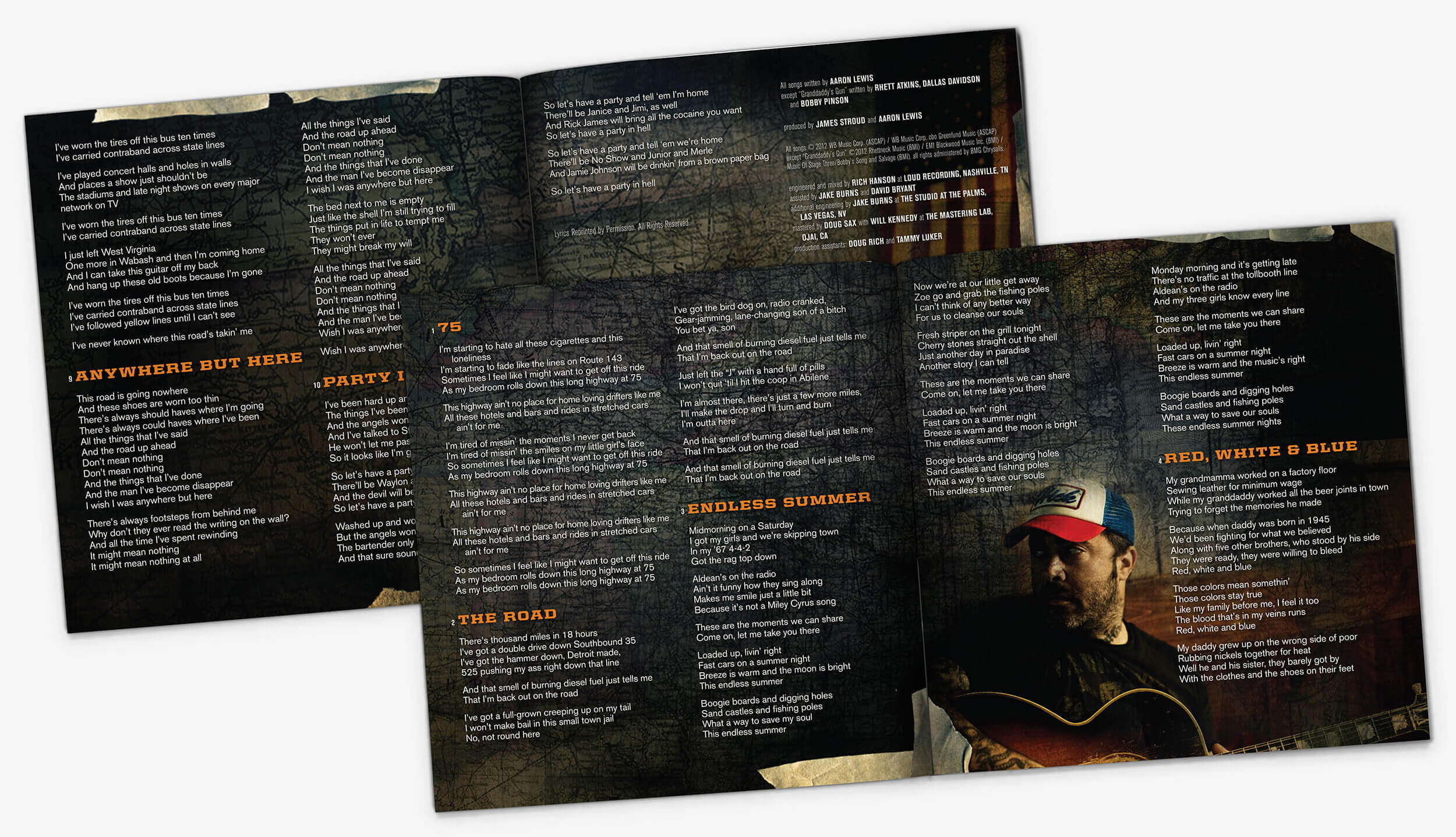 Booklet spreads album packaging design for Aaron Lewis The Road