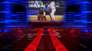 Motion video design screen still of neon renderings for the Atlanta Braves MLB Major League Baseball team