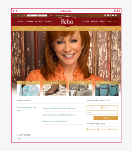 Reba.com Reba McEntire's Style page in desktop browser view for Starstruck Management Group in Nashville, Tennessee