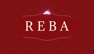 Logo for reba.com with site branding elements including red pattern texture and diamonds for Starstruck Management Group in Nashville, Tennessee