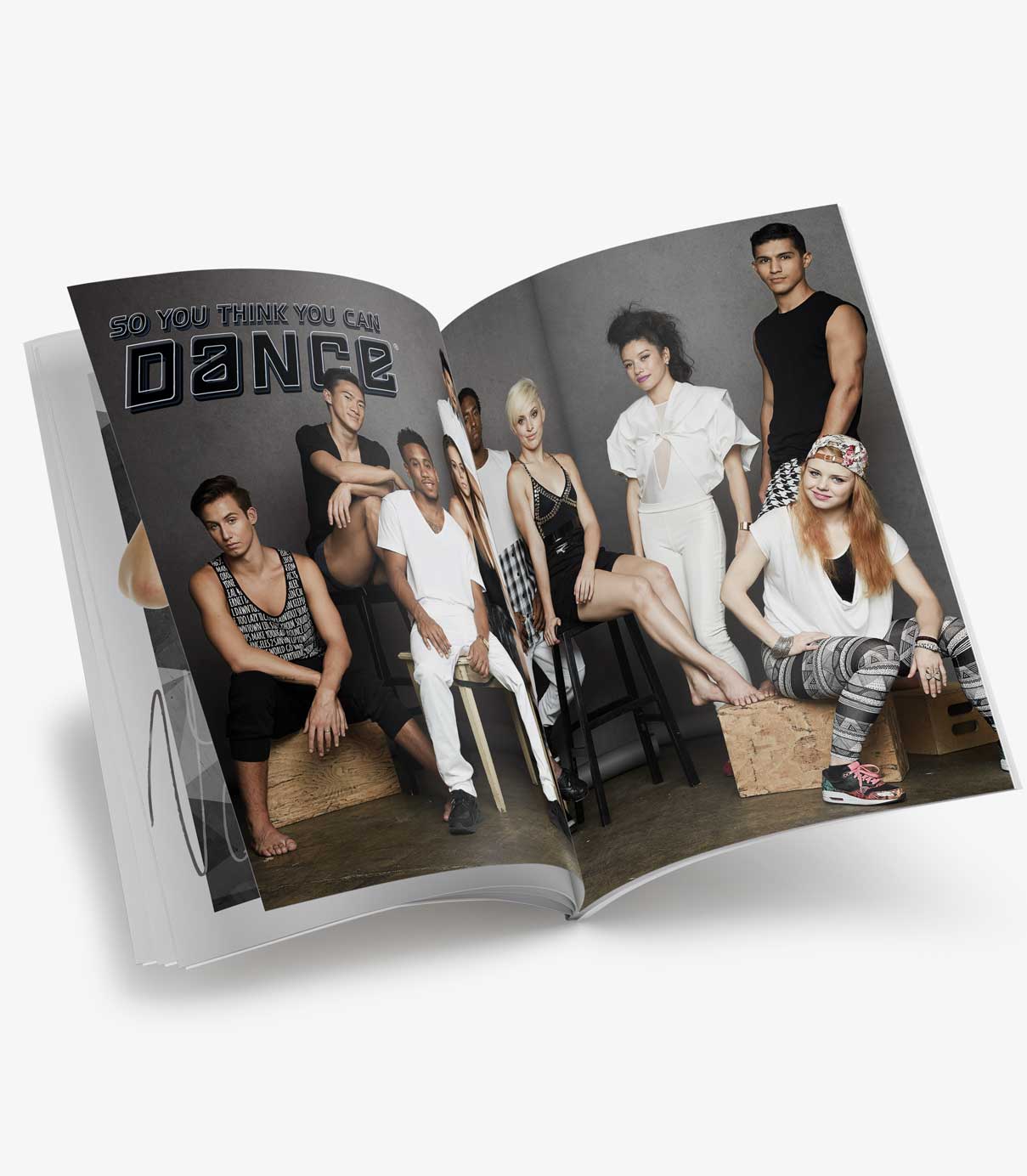 Inside spread publication design in the 2015 tour book for Season 12 of So You Think You Can Dance TV program which aired on Fox
