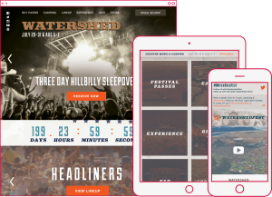 Responsive home page design with branding elements for Watershed Music Festival in George, Washington