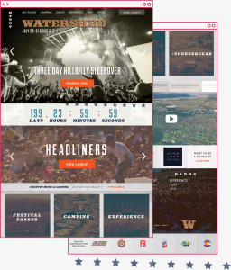 Desktop home page design with branding elements for Watershed Music Festival in George, Washington