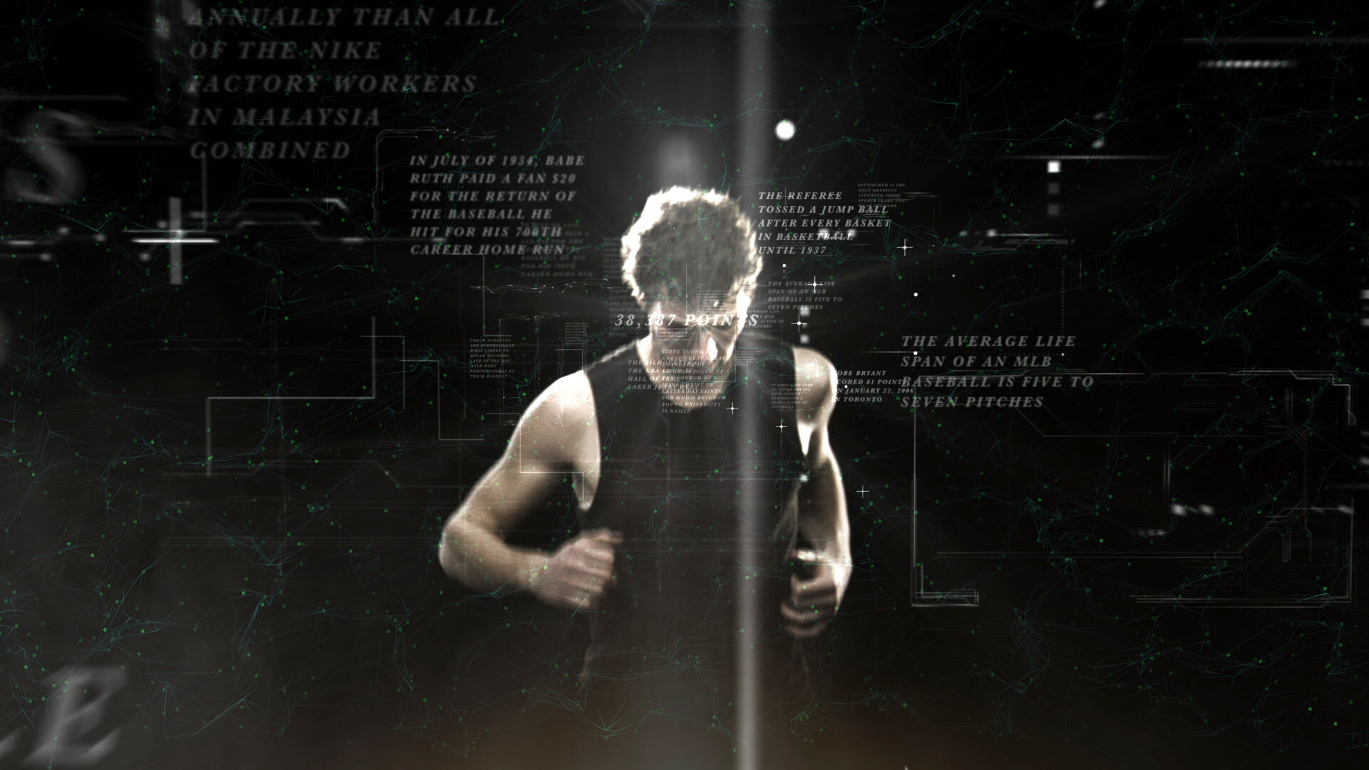 Man running in data void from Nashville, TN based Sportsblog web promo video designed and animated by Nashville's ST8MNT employing type lockups, tech graphic elements, lens flare