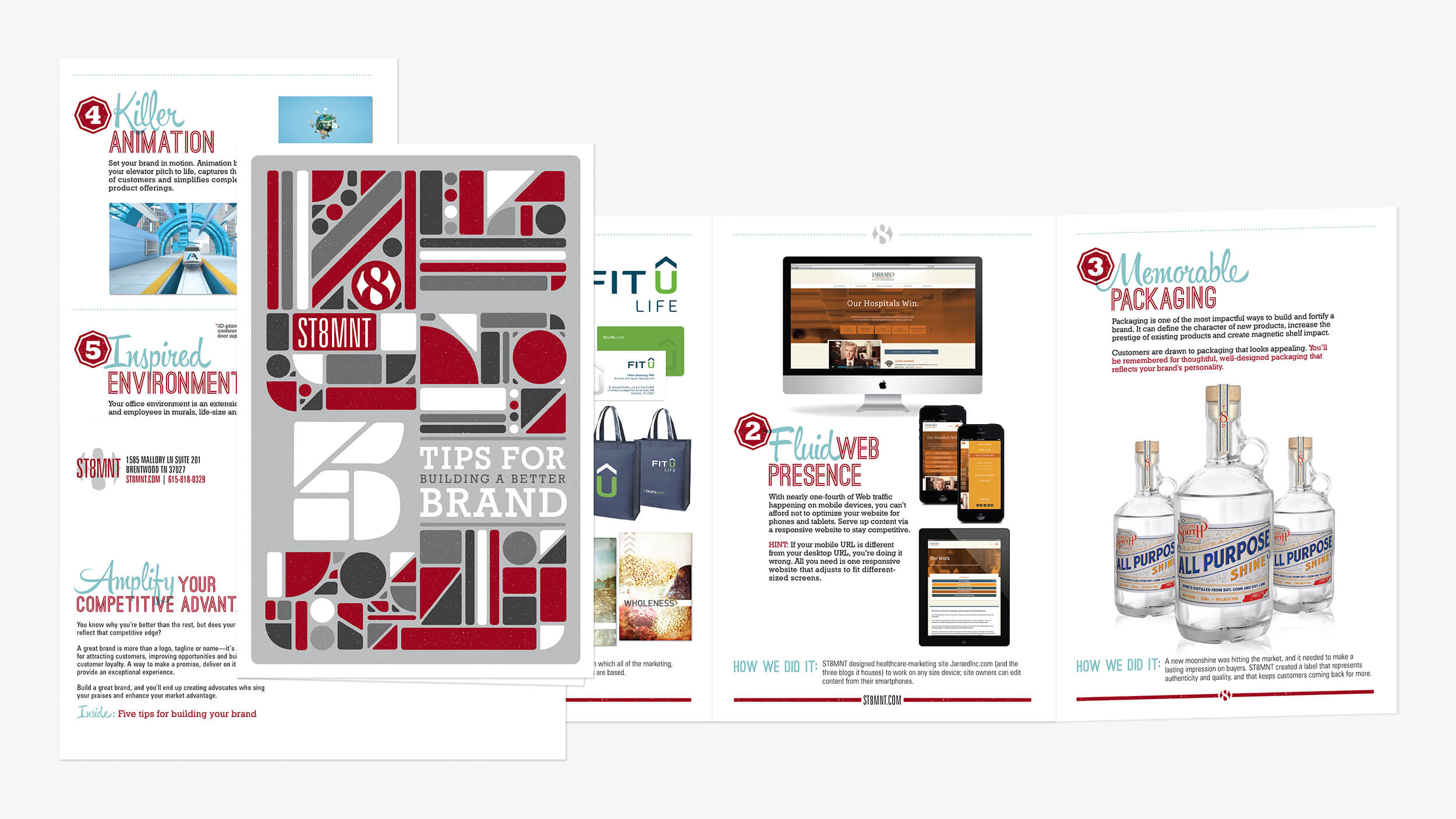 Mailer of 4 tips for building a better brand ST8MNT marketing material print design