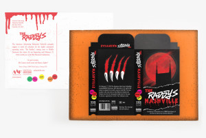 Raddys horror flick postcard design for Nashville Addy Awards featuring 80s horror film VHS packaging inspired visuals