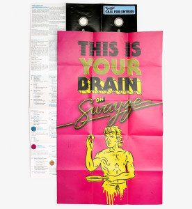 Call For Entries illustrated foldable poster design of front and back design featuring This Is Your Brain on Swayze and floppy disk illustration for the 51st Nashville Addy Awards in Tennessee