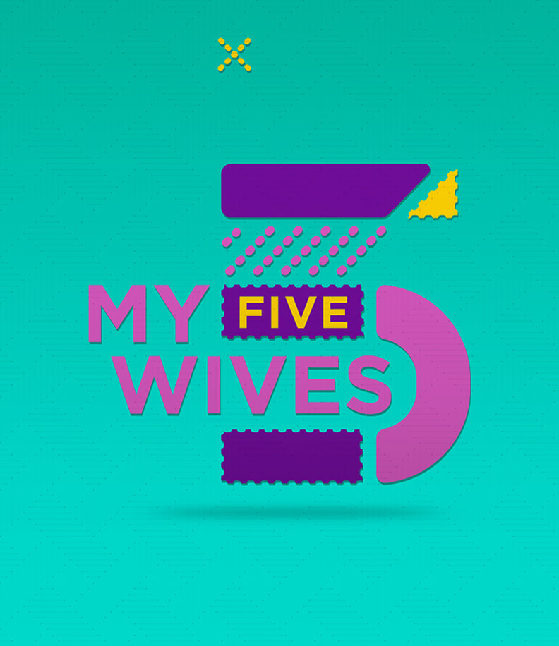 My Five Wives Title Card detail from Silver Springs, MD based TLC's TV Show My Five Wives designed by Nashville's ST8MNT employing a color palette of royal purple, turquoise, golden yellow and thistle pink mod quilted textiles