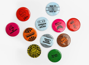 80s inspired catchphrase button designs for Addy Awards Nashville Raddys