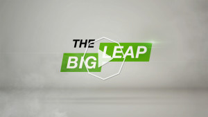 The Big Leap title card from Scottsdale, AZ based Go Daddy's The Big Leap Super Bowl ad campaign produced by Nashville based Anthem Pictures and animated by Nashville's ST8MNT employing bar strip box type and smoke