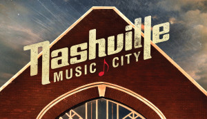 Detail image of logo and treated building photo for Nashville Music City folder for NCVB Nashville Convention & Visitors Bureau in Tennessee