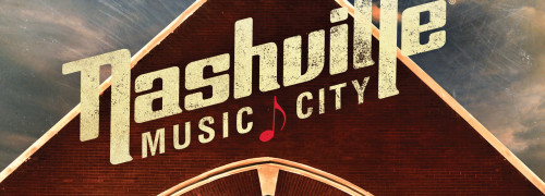 Detail image of logo and treated building photo for Nashville Music City folder for NCVB Nashville Convention & Visitors Bureau in Tennessee