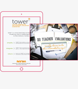 Web page shown on tablet and graphic for Tower, a teacher virtual observation tool by Randa Solutions