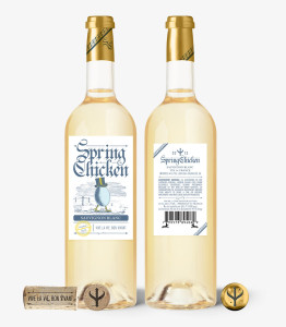 Bottle, label, capsule, and cork design for Spring Chicken Wine of Little Lion Wine Company in Helena, California