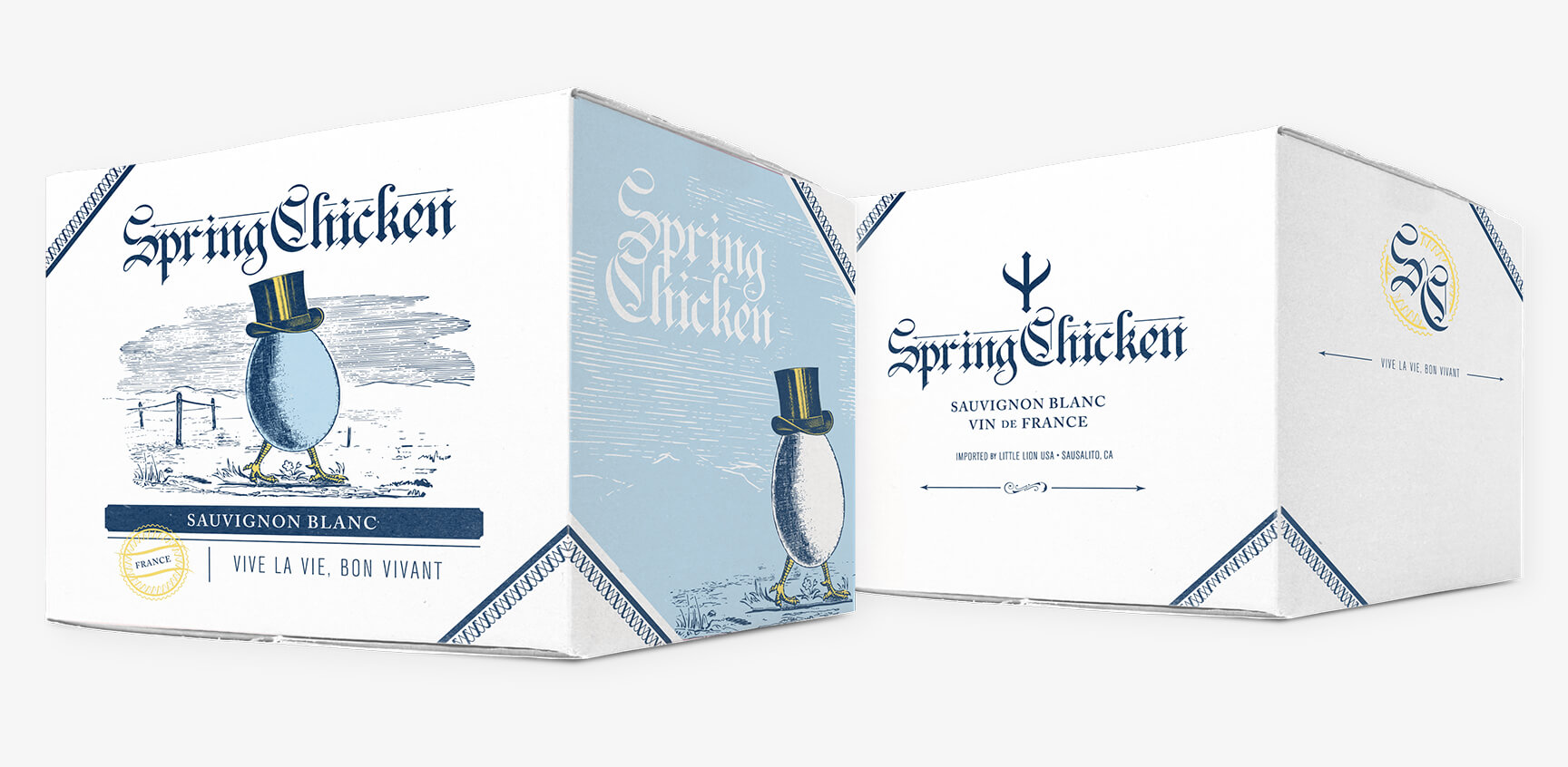 Box design for Spring Chicken Wine of Little Lion Wine Company in Helena, California