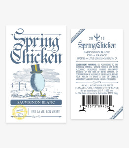 Front and back label design for Spring Chicken Wine of Little Lion Wine Company in Helena, California