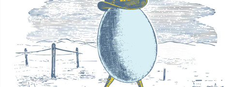Illustration detail image of walking egg with top hat for Spring Chicken Sauvignon Blanc
